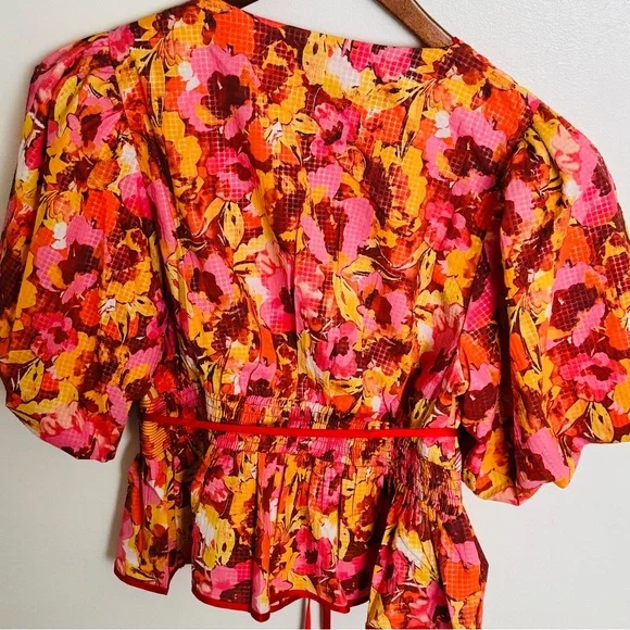 AVARA Nicolette Floral Balloon Sleeve Top vibrant, multicolor peplum - Picture 3 of 10